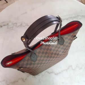 Dark brown leather shoulder pad for LV Neverfull Damier Ebene Leather Straps